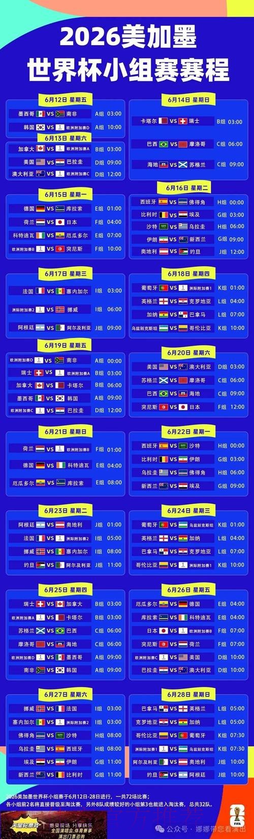 2026世界杯每日赛程完整版赛事详情免费观看